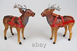 Set Antique Vintage Putz Wooden REINDEER 4 Santa Sled Christmas Ornament Germany