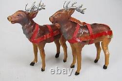 Set Antique Vintage Putz Wooden REINDEER 4 Santa Sled Christmas Ornament Germany