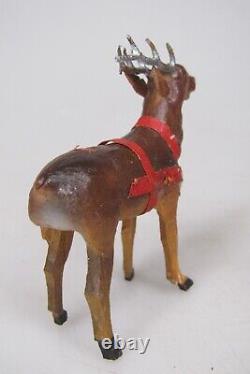 Set Antique Vintage Putz Wooden REINDEER 4 Santa Sled Christmas Ornament Germany