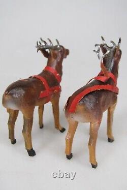 Set Antique Vintage Putz Wooden REINDEER 4 Santa Sled Christmas Ornament Germany