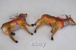 Set Antique Vintage Putz Wooden REINDEER 4 Santa Sled Christmas Ornament Germany