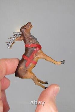 Set Antique Vintage Putz Wooden REINDEER 4 Santa Sled Christmas Ornament Germany