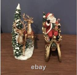 Set Of 2 Porcelain Santa Sleigh and Reindeer