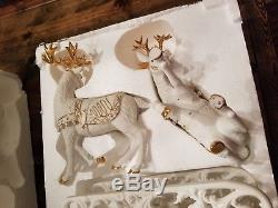 Set of 4 Grandeur Noel Collector's Edition Porcelain Santa 2 Reindeer & Sleigh