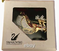 Signed Swarovski Crystal Santa in Reindeer Sleigh PinBrooch, Retired New In Box
