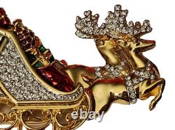 Signed Swarovski Crystal Santa in Reindeer Sleigh PinBrooch, Retired New In Box