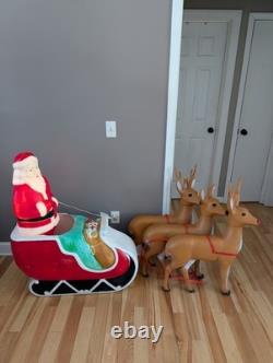 Sleigh Blow Mold Vintage Union Santa Reindeer Deer Decor Rare Large Size