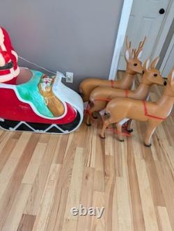 Sleigh Blow Mold Vintage Union Santa Reindeer Deer Decor Rare Large Size