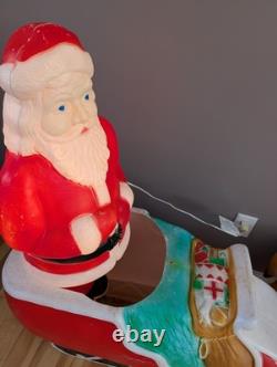 Sleigh Blow Mold Vintage Union Santa Reindeer Deer Decor Rare Large Size