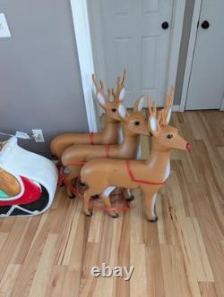 Sleigh Blow Mold Vintage Union Santa Reindeer Deer Decor Rare Large Size