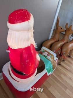 Sleigh Blow Mold Vintage Union Santa Reindeer Deer Decor Rare Large Size
