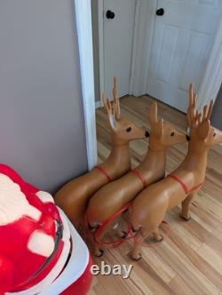 Sleigh Blow Mold Vintage Union Santa Reindeer Deer Decor Rare Large Size