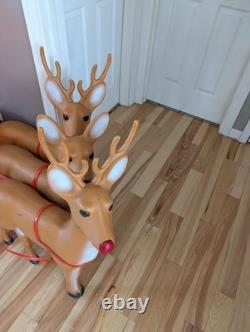 Sleigh Blow Mold Vintage Union Santa Reindeer Deer Decor Rare Large Size