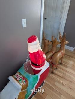 Sleigh Blow Mold Vintage Union Santa Reindeer Deer Decor Rare Large Size