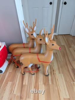 Sleigh Blow Mold Vintage Union Santa Reindeer Deer Decor Rare Large Size