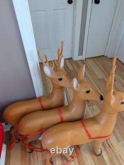 Sleigh Blow Mold Vintage Union Santa Reindeer Deer Decor Rare Large Size
