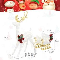 Sleigh  Christmas Décor Includes Pre-Strung LED White Reindeer and Santa's