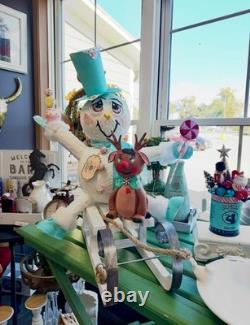 Snowman and Reindeer Riding A Sleigh Stand Alone Christmas Decoration New