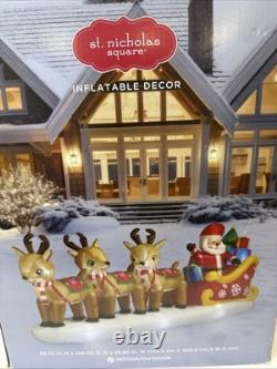 St Nicholas Square 12FT Santa Sleigh & Reindeer Inflatable NEW SEALED 56×144×35