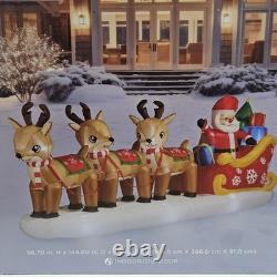 St Nicholas Square 12FT Santa Sleigh & Reindeer Inflatable NEW SEALED 56×144×35