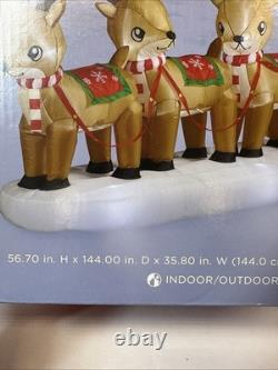 St Nicholas Square 12FT Santa Sleigh & Reindeer Inflatable NEW SEALED 56×144×35