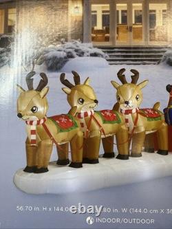 St Nicholas Square 12FT Santa Sleigh & Reindeer Inflatable NEW SEALED 56×144×35