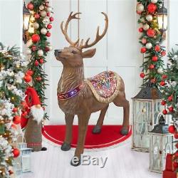 Standing Proud Realistic Santa's Reindeer Sleigh Guide LED Lit Christmas Decor