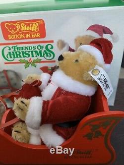Steiff Friends of Christmas Santa Bear 0118/18 Reindeer 0118/17 Sleigh In Box