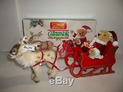 Steiff SANTA Bear REINDEER Sleigh Button In Ear TRENDS Of CHRISTMAS West Germany