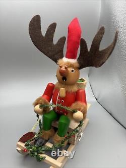 Steinbach Smoker Santa Reindeer Sleigh Sled Music Box Wood Tag Germany Handmade