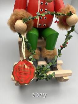 Steinbach Smoker Santa Reindeer Sleigh Sled Music Box Wood Tag Germany Handmade