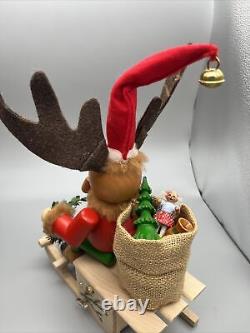 Steinbach Smoker Santa Reindeer Sleigh Sled Music Box Wood Tag Germany Handmade