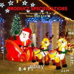 Stunning 8Ft Inflatable Santa on Sleigh with 2 Reindeer & Bright LED Lights