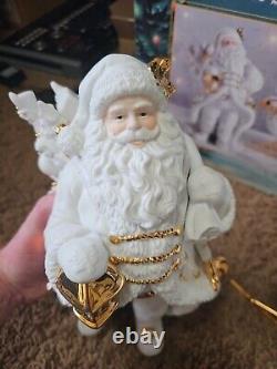 Stunning TRADITIONS White Porcelain Santa with Sleigh and Reindeer Christmas