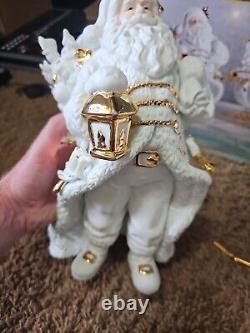 Stunning TRADITIONS White Porcelain Santa with Sleigh and Reindeer Christmas