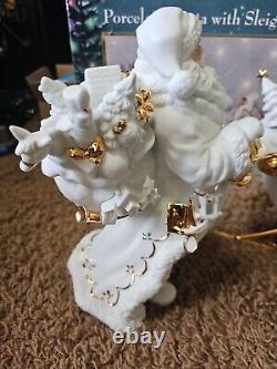 Stunning TRADITIONS White Porcelain Santa with Sleigh and Reindeer Christmas