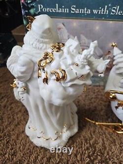 Stunning TRADITIONS White Porcelain Santa with Sleigh and Reindeer Christmas