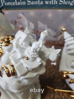 Stunning TRADITIONS White Porcelain Santa with Sleigh and Reindeer Christmas