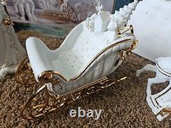 Stunning TRADITIONS White Porcelain Santa with Sleigh and Reindeer Christmas