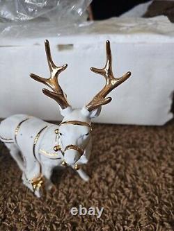 Stunning TRADITIONS White Porcelain Santa with Sleigh and Reindeer Christmas