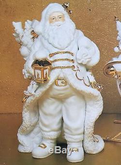 Superb Quality Boxed Vintage Gold Gilded Porcelain Santa, Sleigh & Reindeer Set