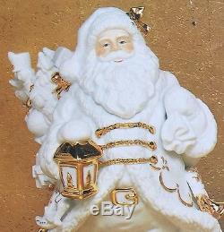 Superb Quality Boxed Vintage Gold Gilded Porcelain Santa, Sleigh & Reindeer Set