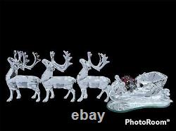 Swarovski Crystal 3 Reindeer & Santa's Sleigh 214821 205165 Christmas Figurines