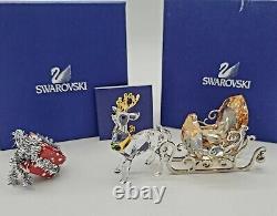 Swarovski Crystal Figurines Santa Sleigh Reindeer Gift Lot of 3 Box COA