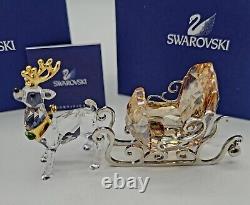 Swarovski Crystal Figurines Santa Sleigh Reindeer Gift Lot of 3 Box COA