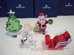 Swarovski Santa Claus Sleigh Reindeer & Christmas Tree Set