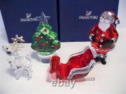 Swarovski Santa Claus Sleigh Reindeer & Christmas Tree Set