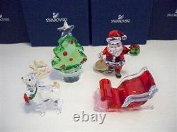 Swarovski Santa Claus Sleigh Reindeer & Christmas Tree Set