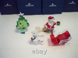 Swarovski Santa Claus Sleigh Reindeer & Christmas Tree Set