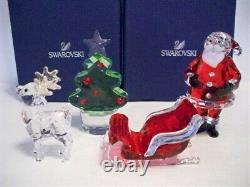 Swarovski Santa Claus Sleigh Reindeer & Christmas Tree Set